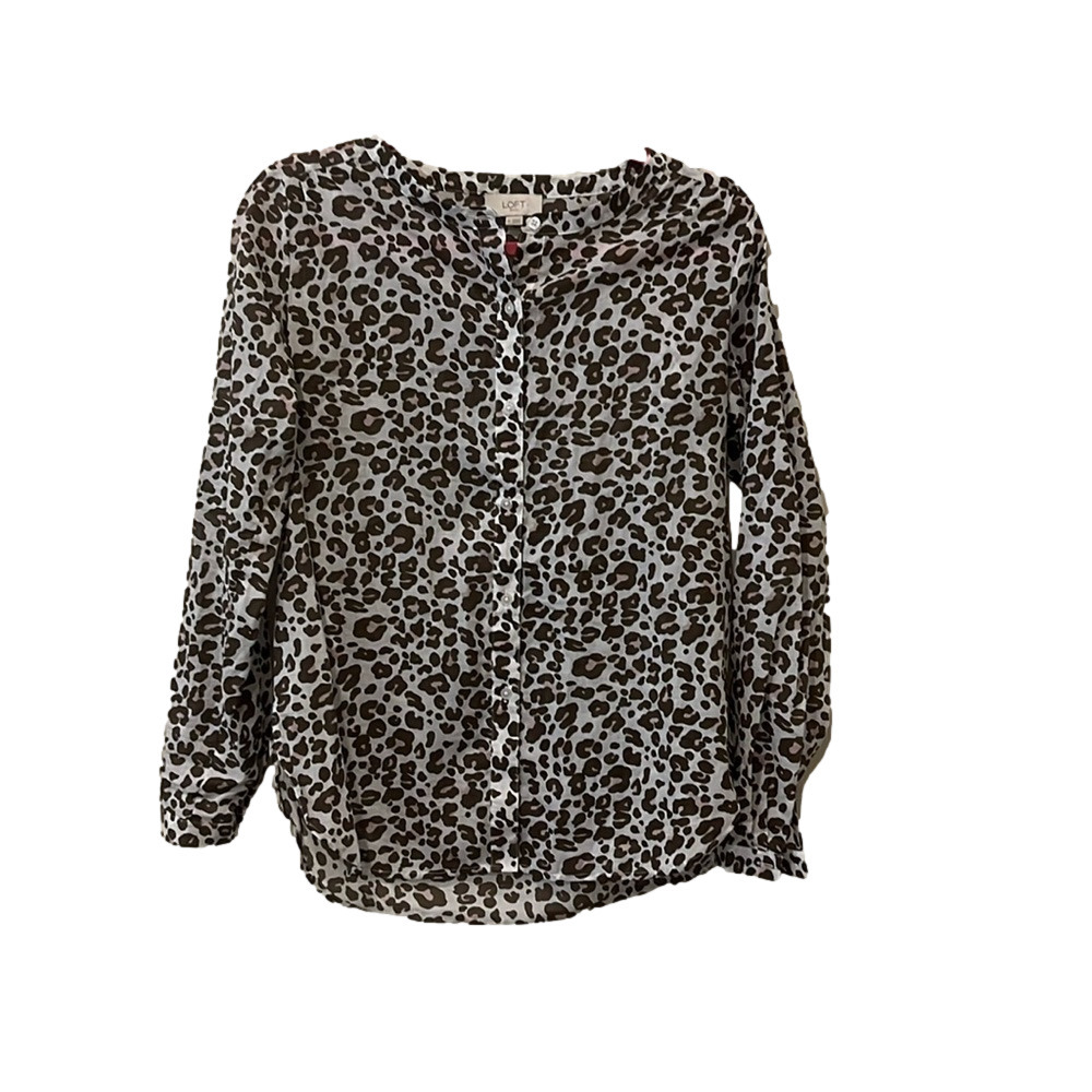 Loft brown/pink leopard print button down blouse, XS